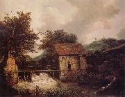 Jacob van Ruisdael Two Watermills and an open Sluice near Singraven oil on canvas